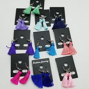 1 inch Tassel Silver Earrings Set of 10 Colors